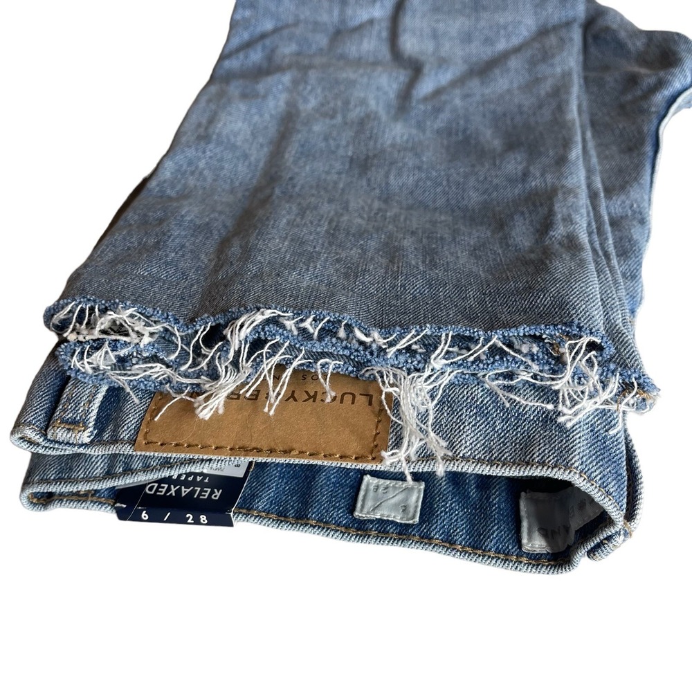 Lucky Brand Relaxed Taper Ankle Jeans Womens 6/28 Raw Hem Side Stripe Distressed - Picture 4 of 13